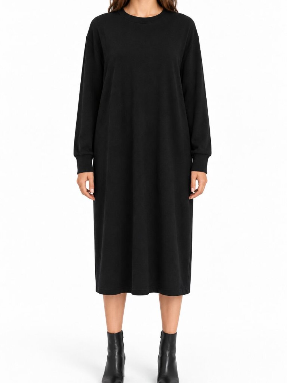 Lou & Grey Black Long Sleeve Oversized Midi Shift Dress, L